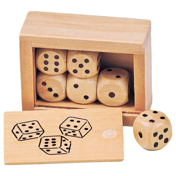 Box with 6 wooden dice by goki