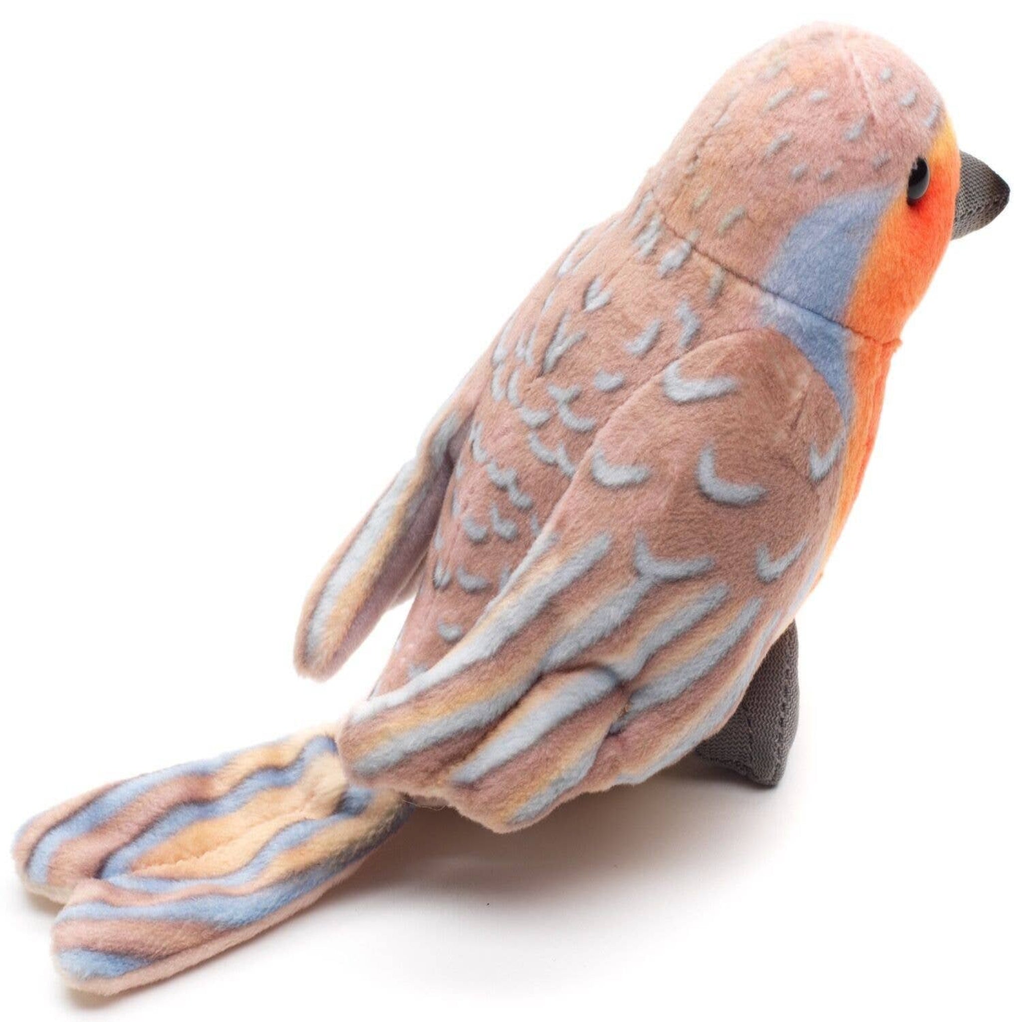 Plush toy resembling a bird on a white background