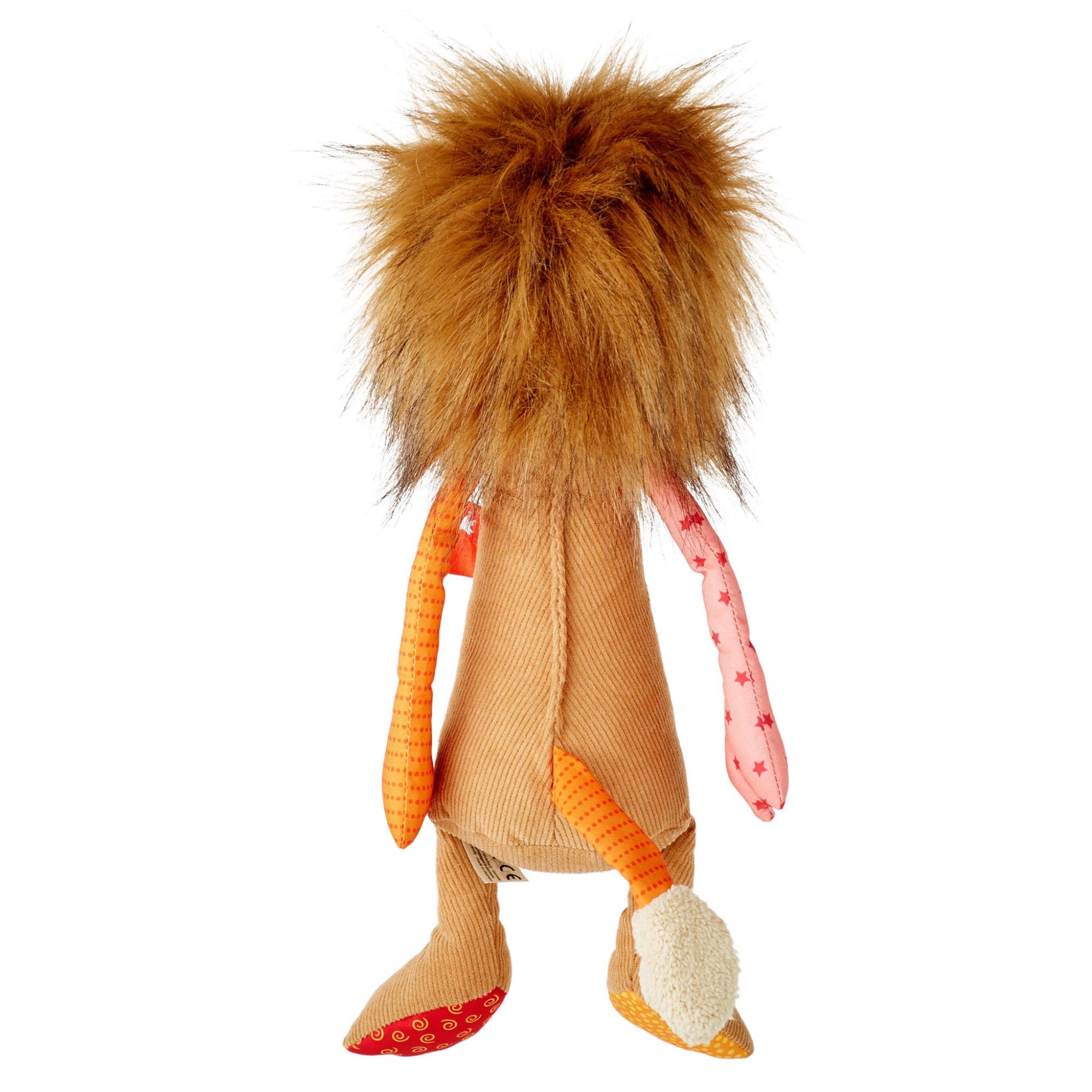 Plush toy resembling a lion with a fluffy mane on a white background