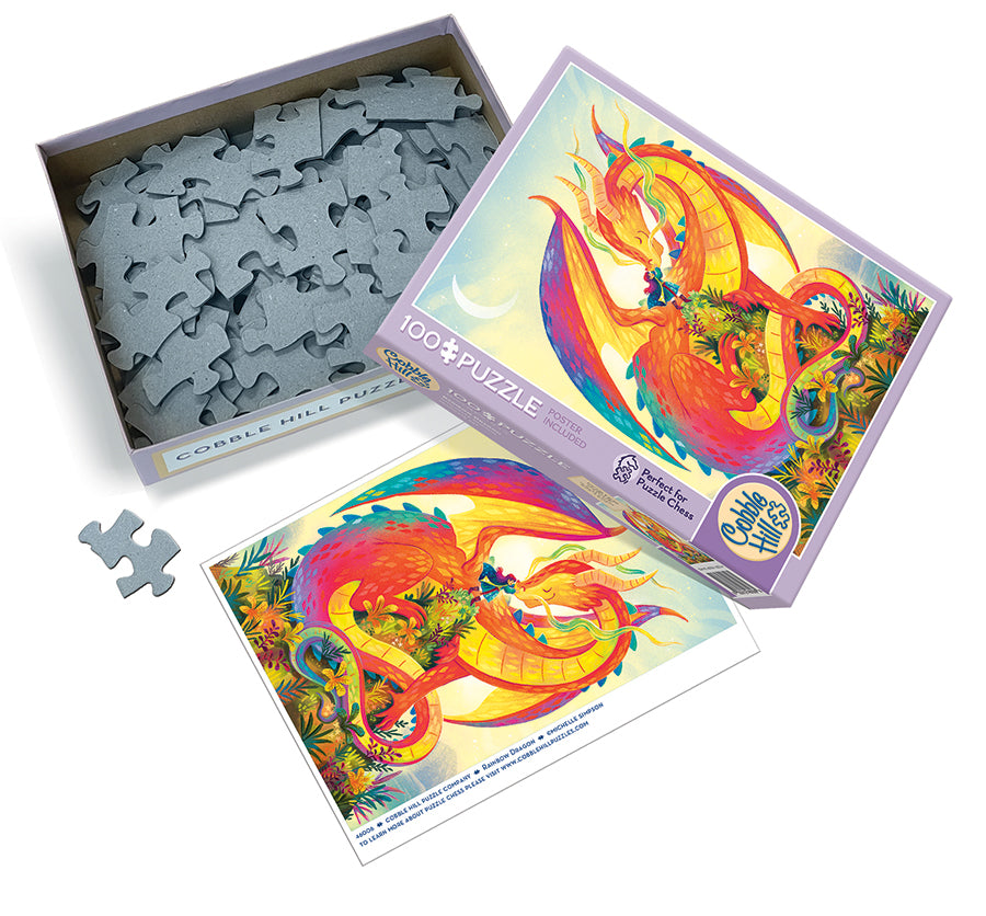 Rainbow Dragon box opened, showing the pieces