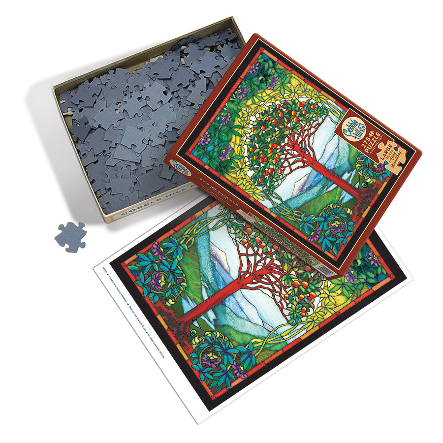 Tree of Life Stained Glass box opened, showing the pieces