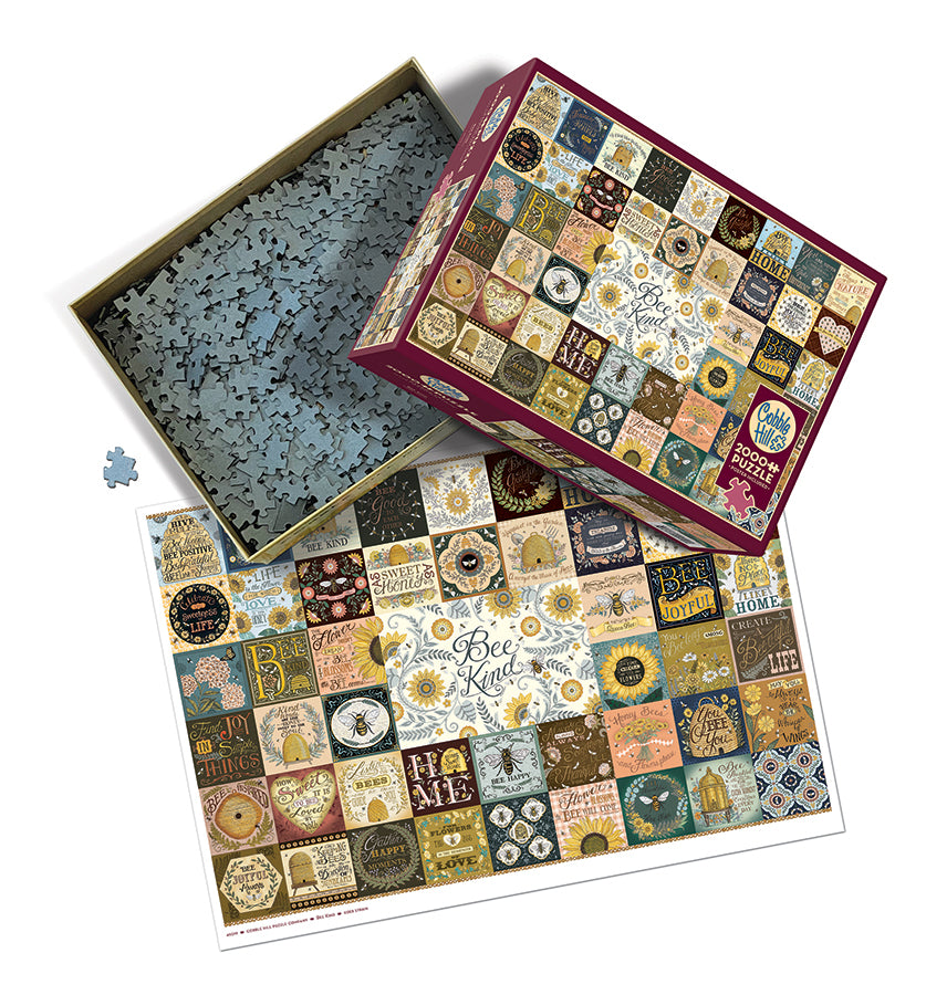 Bee Kind box opened, showing the pieces