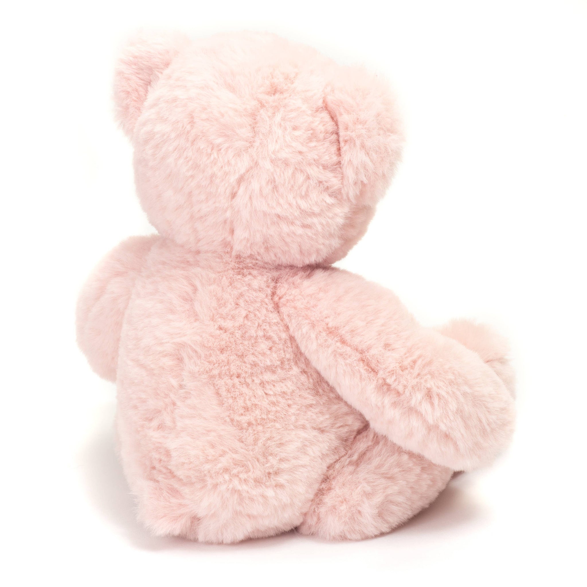 Fluffy pink teddy bear on a white background