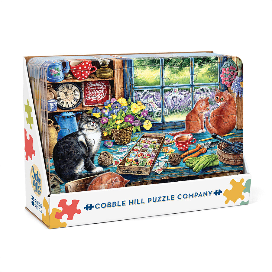 Garden Shed Cats tray, showing the pieces