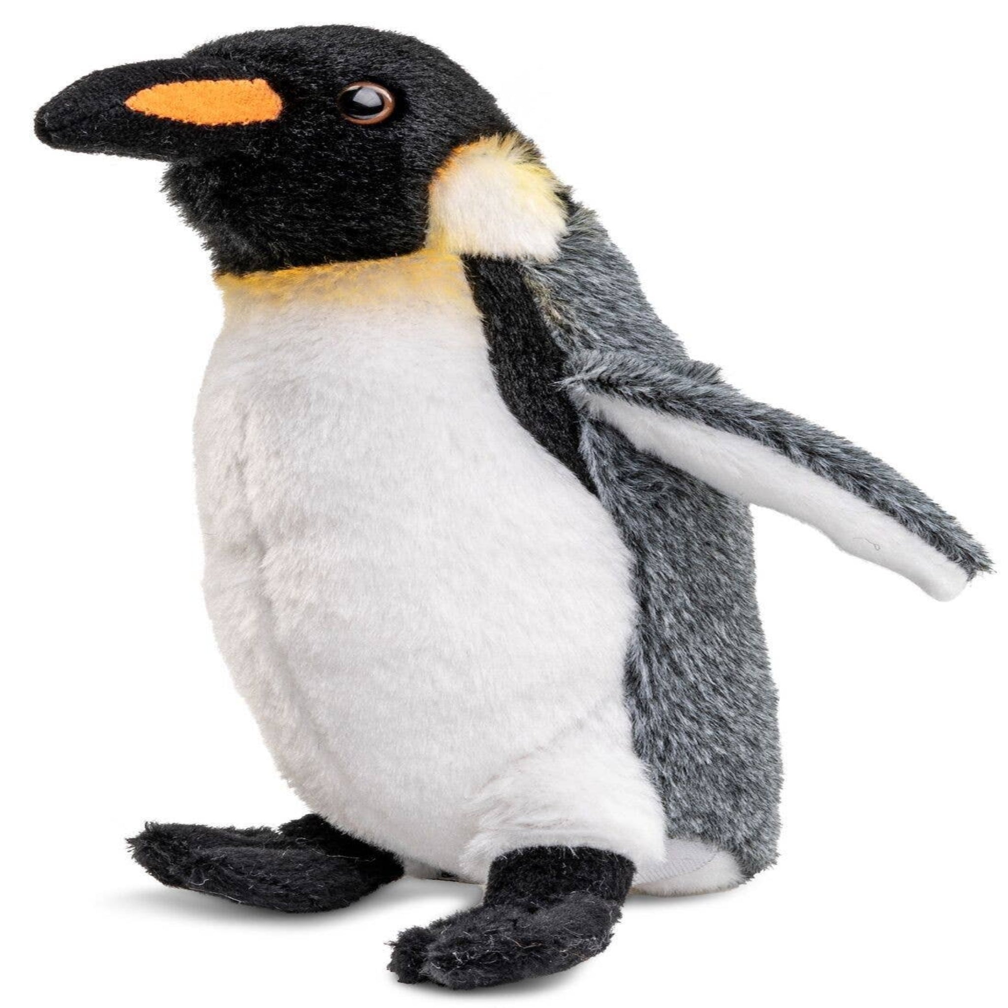 Plush penguin toy on a white background