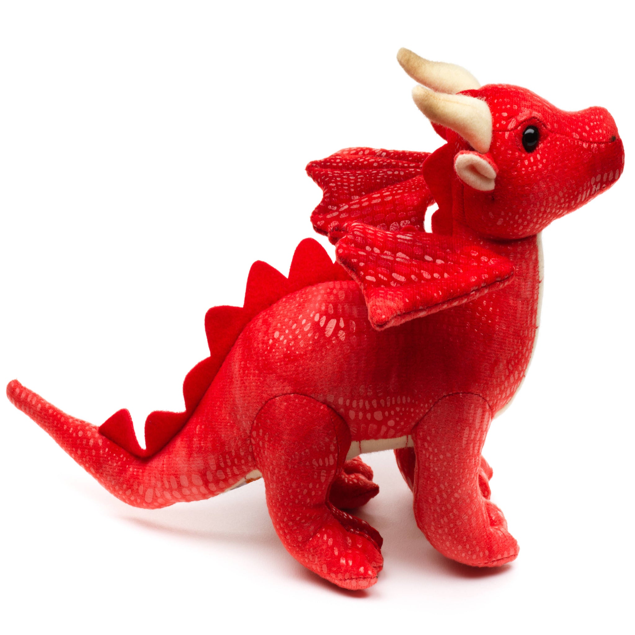 Red dragon toy figure on a white background