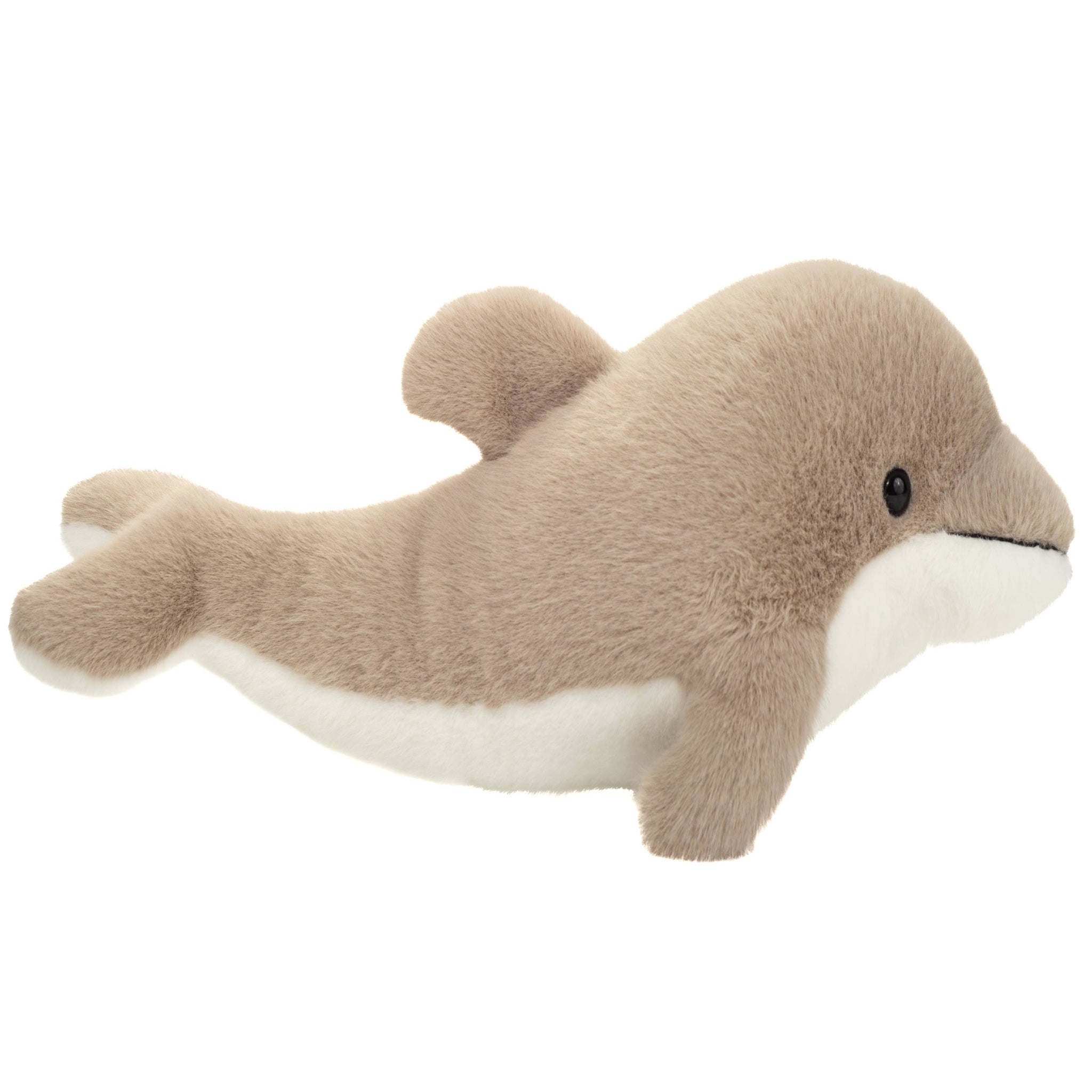 Plush dolphin toy on a white background
