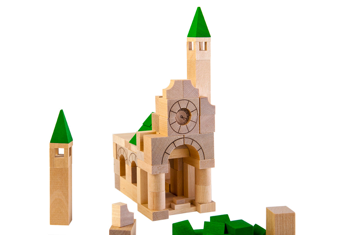 Architect 87 Parts Construction Set by VARIS, built with a separate tower and spare pieces