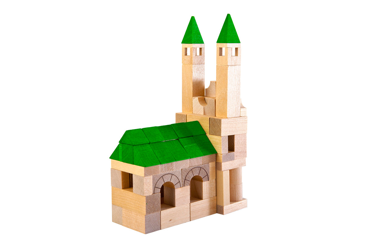 Architect 87 Parts Construction Set by VARIS, built as a church, side view