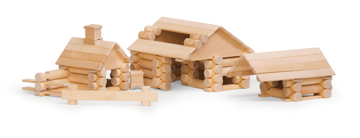 111 Parts Construction Set by VARIS, built as log houses
