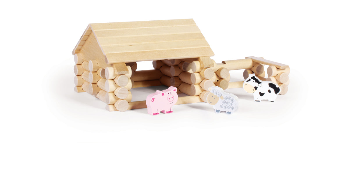 77 Part Farm Construction Set by VARIS, built as a barn with farm animals