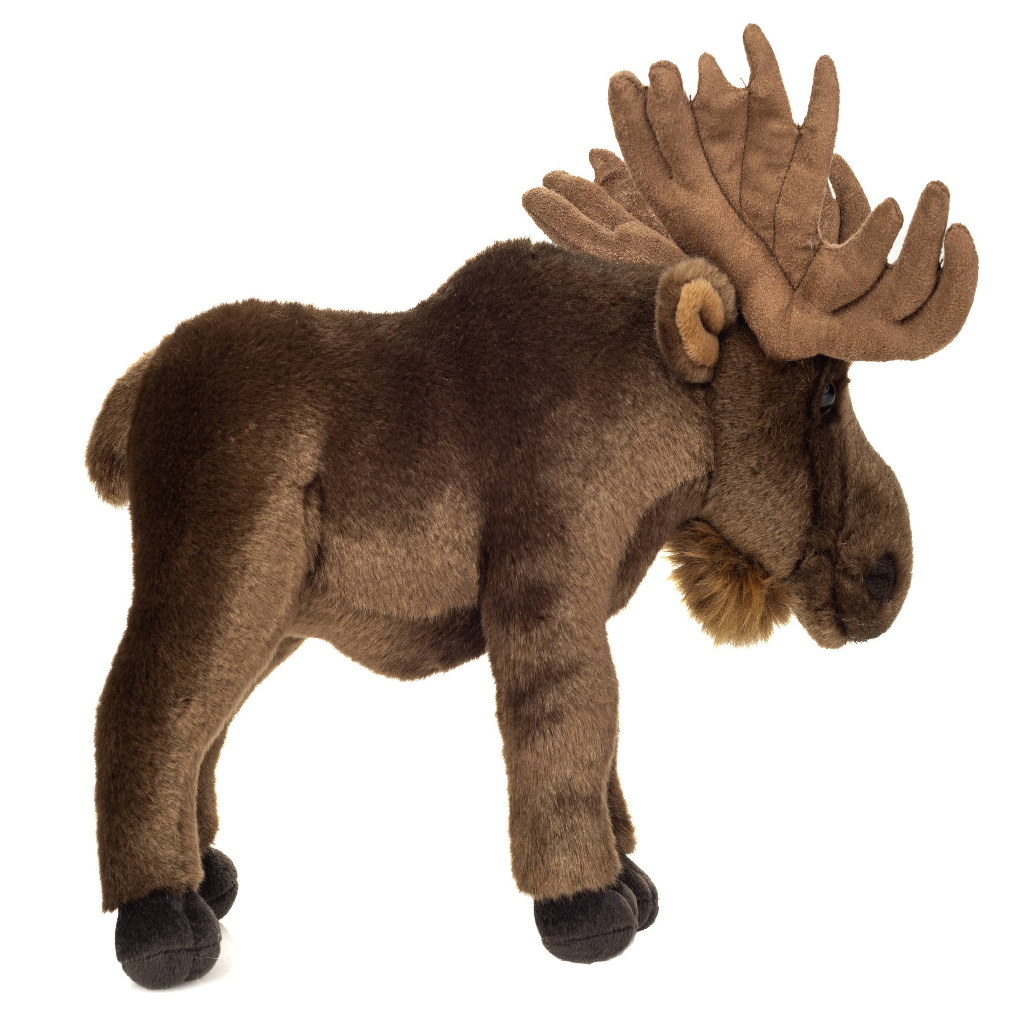 Plush moose toy on a white background