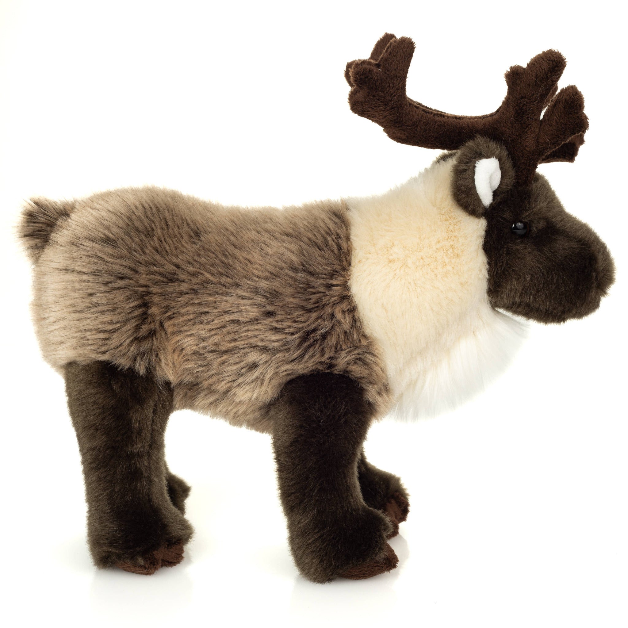 Plush reindeer toy on a white background