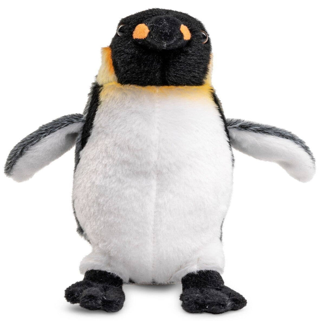 Plush penguin toy on a white background